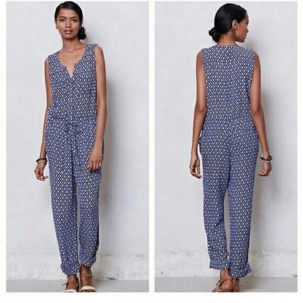 Anthropologie Blue Ikat Jumpsuit